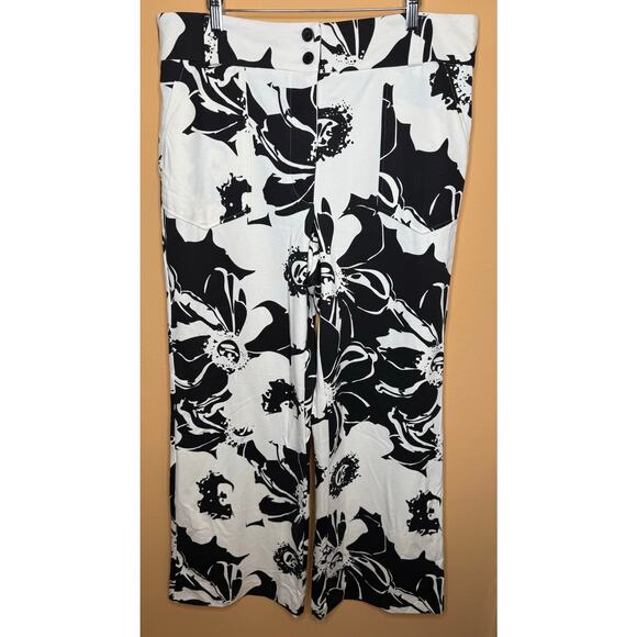 LulaRoe Emery Pants Womens XL Black White Floral Stretch Wide Leg Boho Hippie - Picture 1 of 6